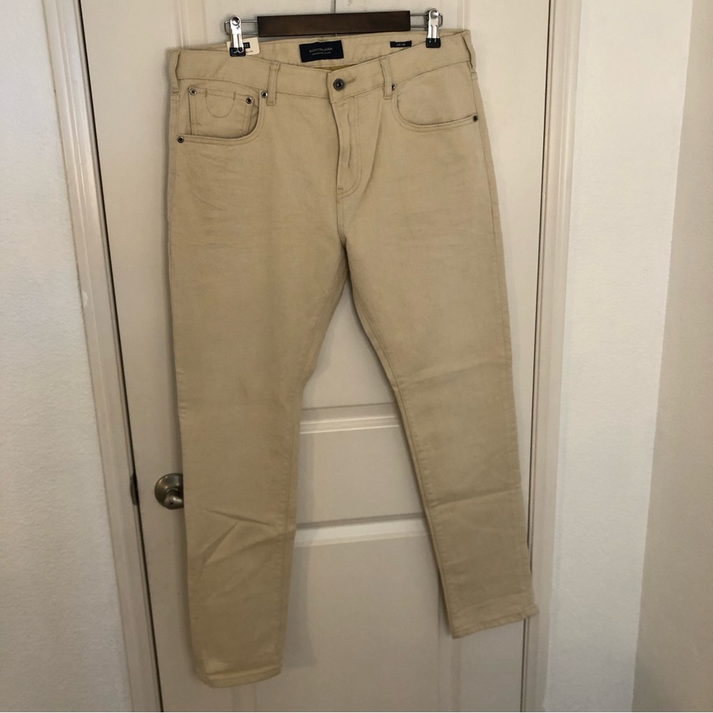NWT New Scotch & Soda Amsterdam skim Regular 36 Slim Fit Jeans Beige cream $149